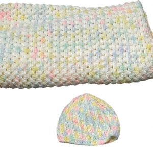 Baby Blanket Handmade Crochet Knit with Matching Hat